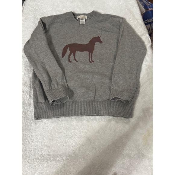The Beaufort Bonnet Company Other - Beaufort Bonnet Company Kids Gray Cotton Intarsia Horse Crewneck Sweater Size 7